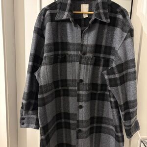 H&M Blue and Black Checkered Shirt Jacket